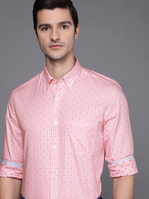 

Louis Philippe Men Pink & White Slim Fit Gingham Checks Opaque Formal Shirt