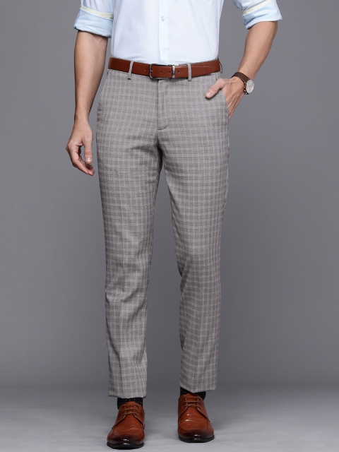 

Louis Philippe Men Grey Checked Slim Fit Formal Trousers