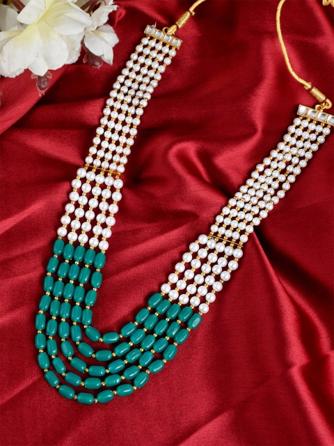 

Silvermerc Designs Unisex Green & White Brass Gold-Plated Layered Necklace