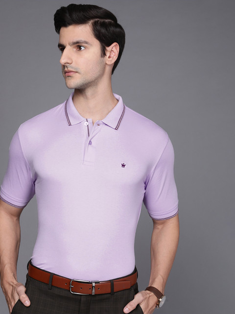 

Louis Philippe Men Lavender Solid Pure Cotton Polo Collar Smart Casual Pure Cotton T-shirt