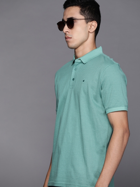 

Louis Philippe Men Green Self Designed Pure Cotton Polo Pure Cotton T-shirt