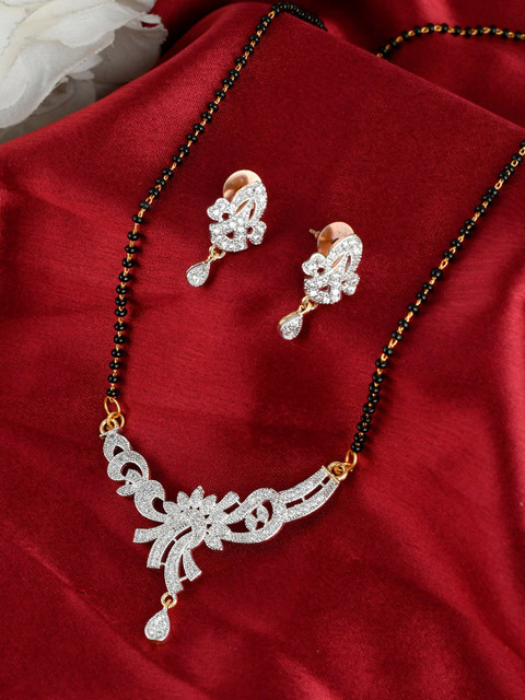 

Silvermerc Designs Gold-Plated Black & White AD-Studded Mangalsutra Set