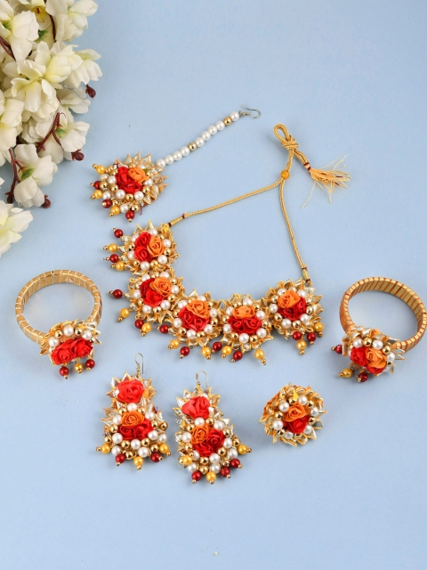 

Silvermerc Designs Gold ShriRadha Flower Jewellery Set