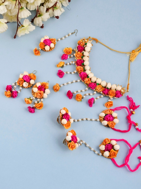 

Silvermerc Designs Pink Radharani Flower Jewellery Set