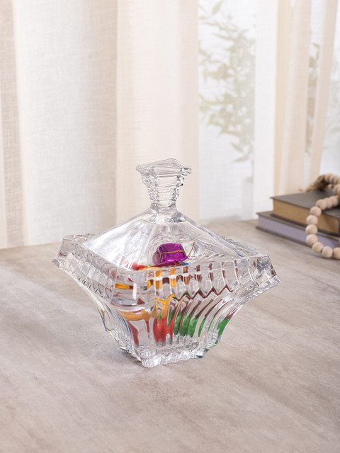 

Pure Home and Living Set of 2 Transparent Small Glass Linea Candy Jar