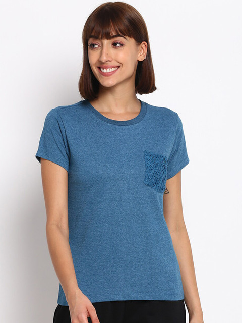 

SPARROWHAWK Women Teal Pockets T-shirt