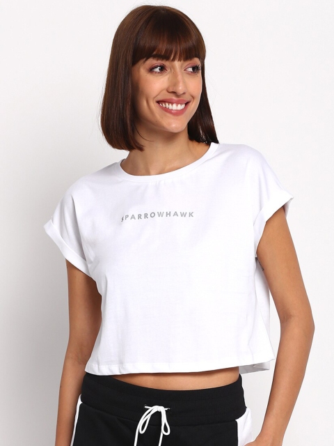 

SPARROWHAWK Women White Printed Crop T-shirt