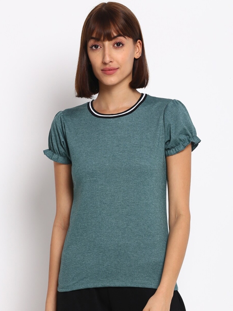 

SPARROWHAWK Women Green Puff Sleeves T-shirt