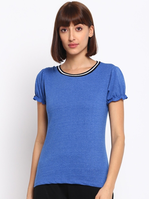 

SPARROWHAWK Women Blue Solid Puff Sleeves T-shirt