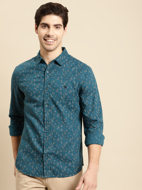

United Colors of Benetton Men Teal Blue & Grey Slim Fit Floral Opaque Printed Casual Shirt