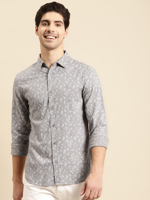 

United Colors of Benetton Men Grey Slim Fit Floral Opaque Printed Casual Shirt