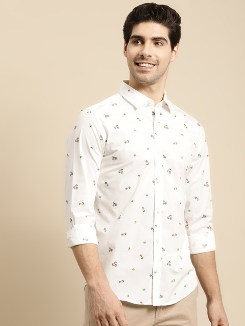 

United Colors of Benetton Men White Slim Fit Opaque Printed Casual Shirt