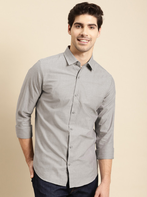 

United Colors of Benetton Men Grey Pure Cotton Slim Fit Opaque Casual Shirt