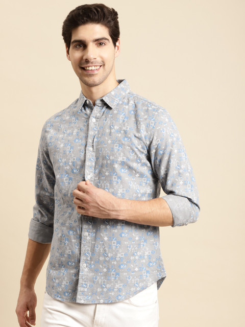 

United Colors of Benetton Men Grey & Blue Slim Fit Opaque Printed Casual Shirt