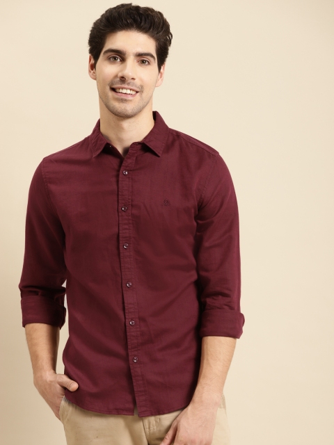 

United Colors of Benetton Men Maroon Slim Fit Linen Cotton Casual Shirt