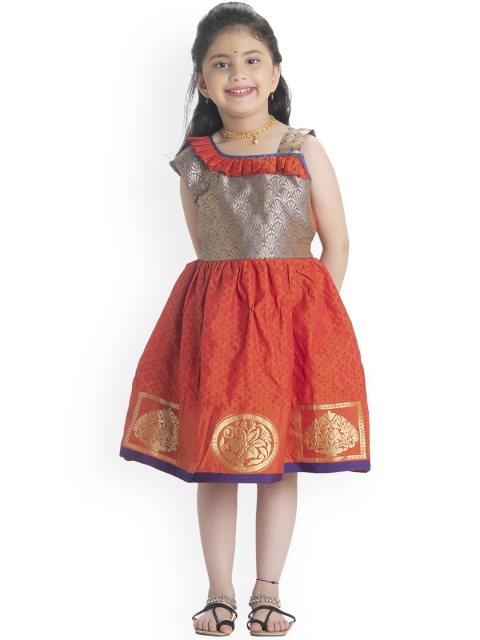 

Rangapures BHARTIYA PARIDHAN Girls Orange Ethnic Motifs Dress