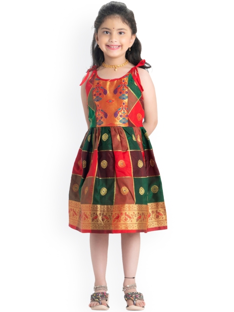 

Rangapures BHARTIYA PARIDHAN Girls Green & Red Ethnic Motifs Printed Dress