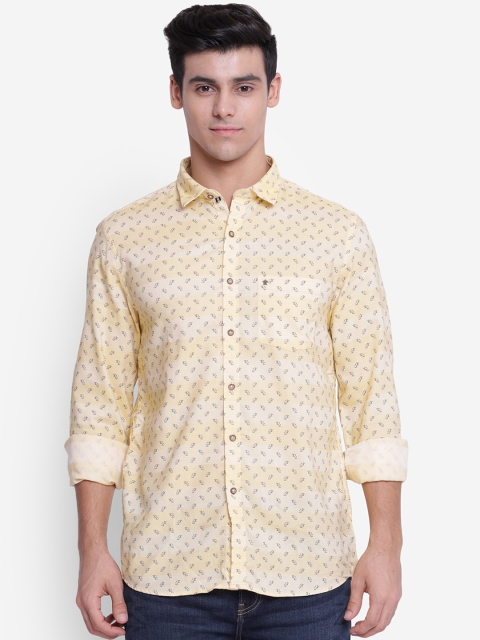 

Turtle Men Yellow Slim Fit Opaque Printed Casual Shirt