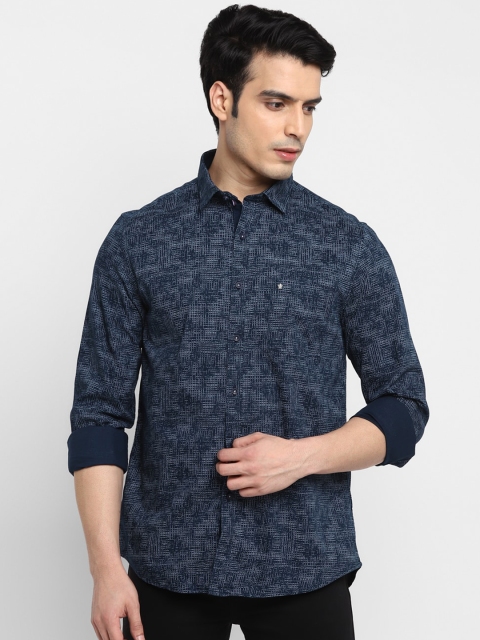 

Turtle Men Blue & White Slim Fit Opaque Printed Cotton Casual Shirt