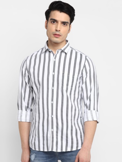 

Turtle Men White Slim Fit Opaque Striped Casual Shirt