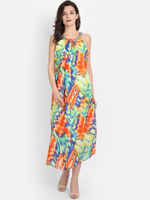 

IX IMPRESSION Women Blue & Red A-Line Midi Dress