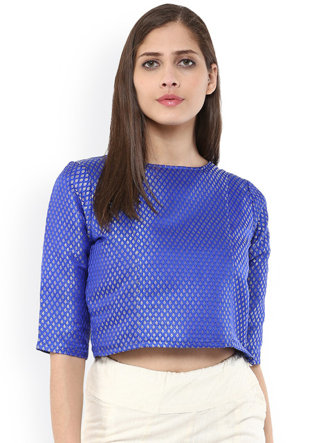 

Abhishti Women Blue Self-Design Crop Top