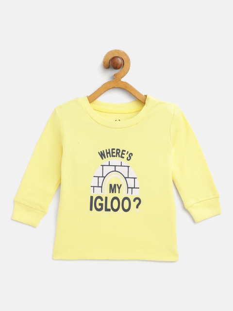 

Gini and Jony Infant Girls Yellow & Navy Blue Graphic Print Pure Cotton T-shirt