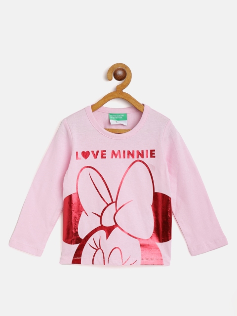 

United Colors of Benetton Girls Pink Red Minnie Mouse Print Pure Cotton T-shirt