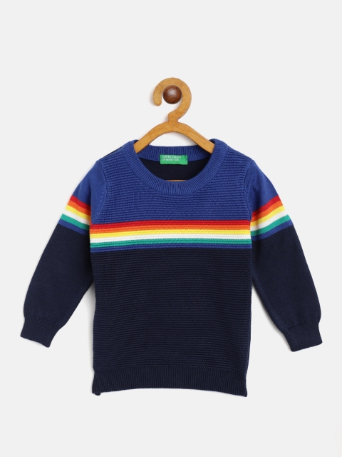 

United Colors of Benetton Boys Blue & White Striped Cotton Pullover