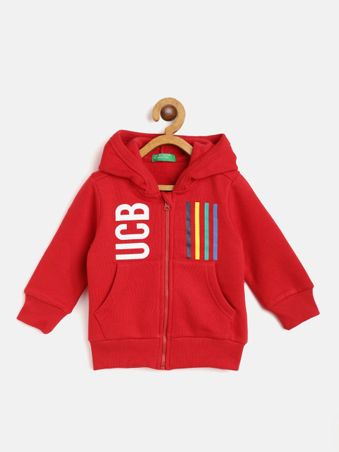 

United Colors of Benetton Boys Red & White Brand Logo Print Hooded Sweatshirt