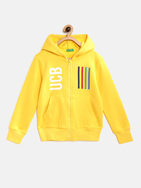 

United Colors of Benetton Boys Yellow Brand Logo Printed Hooded Sweatshirt