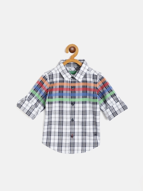 

United Colors of Benetton Boys White & Navy Blue Checked Cotton Casual Shirt