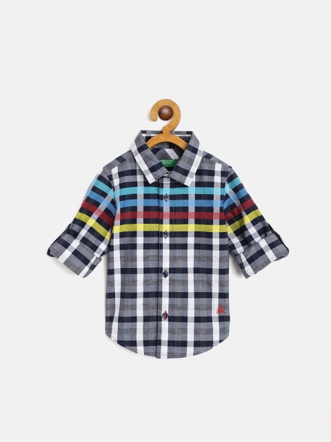 

United Colors of Benetton Boys Navy Blue & White Checked Cotton Casual Shirt