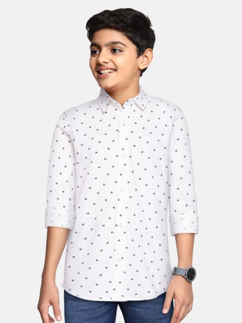 

United Colors of Benetton Boys White & Black Cotton Brand Logo Printed Casual Shirt