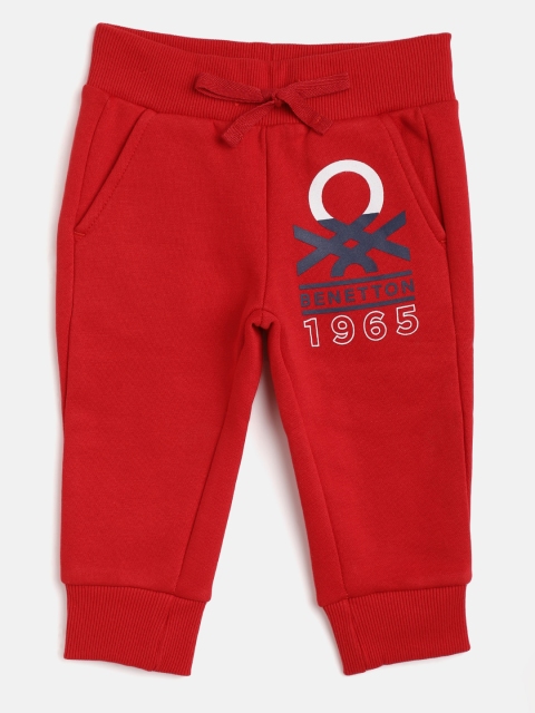 

United Colors of Benetton Boys Red & Navy Blue Brand Logo Print Joggers