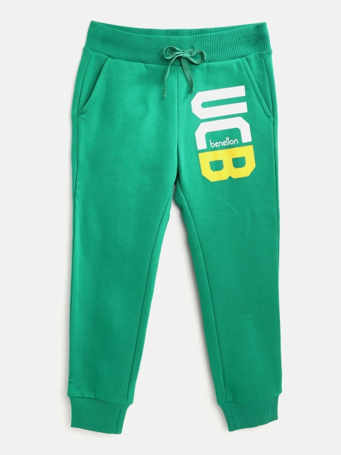 

United Colors of Benetton Boys Green & White Brand Logo Print Joggers
