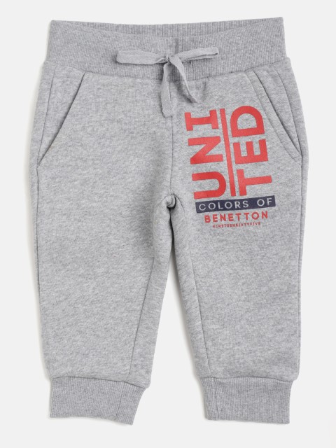 

United Colors of Benetton Boys Grey Melange & Red Brand Logo Print Joggers