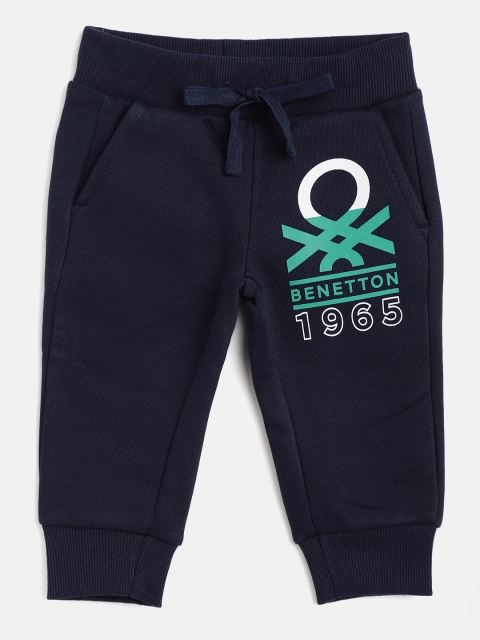 

United Colors of Benetton Boys Navy Blue & Green Brand Logo Print Joggers