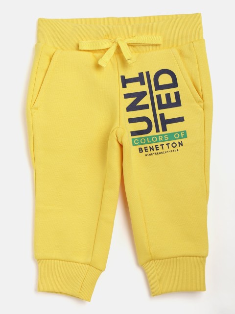 

United Colors of Benetton Boys Yellow & Navy Blue Brand Logo Print Joggers