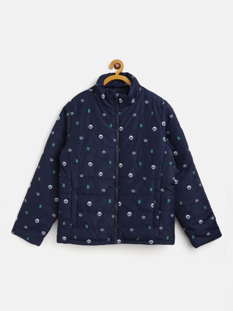

United Colors of Benetton Boys Navy Blue & White Brand Logo Print Padded Jacket