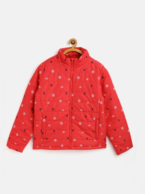 

United Colors of Benetton Boys Red & White Brand Logo Print Padded Jacket