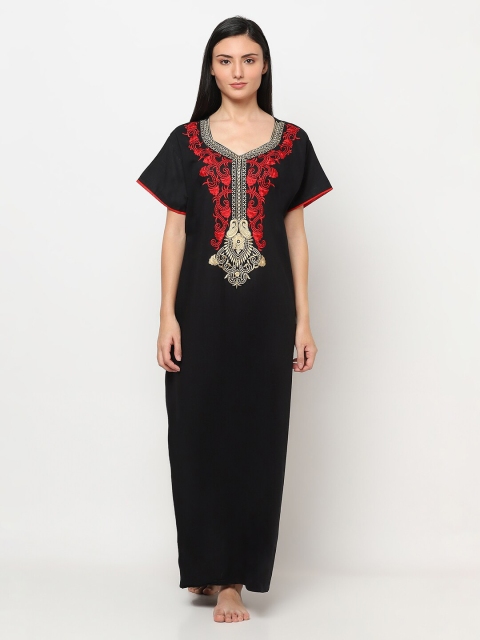 

TRUNDZ Black Embroidered Maxi Nightdress
