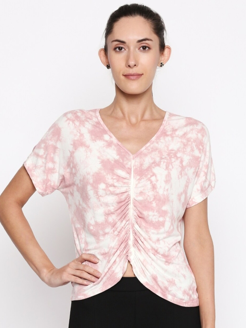 

People Pink & White Tie and Dye Extended Sleeves Regular Top