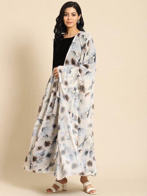 

Prakrti Black & Cream-Coloured Floral Velvet Maxi Dress With Dupatta