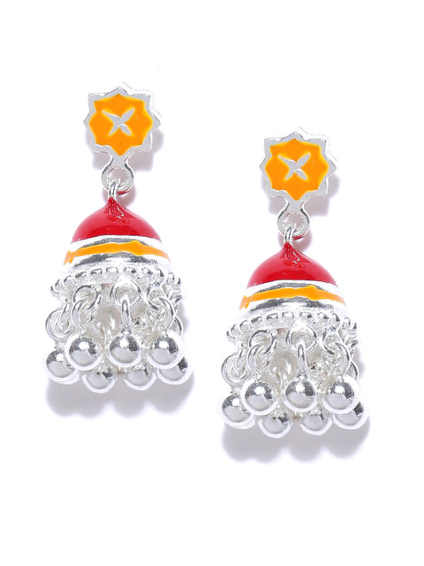 

ahilya Sterling Silver Red & Orange Enamel Jhumkis