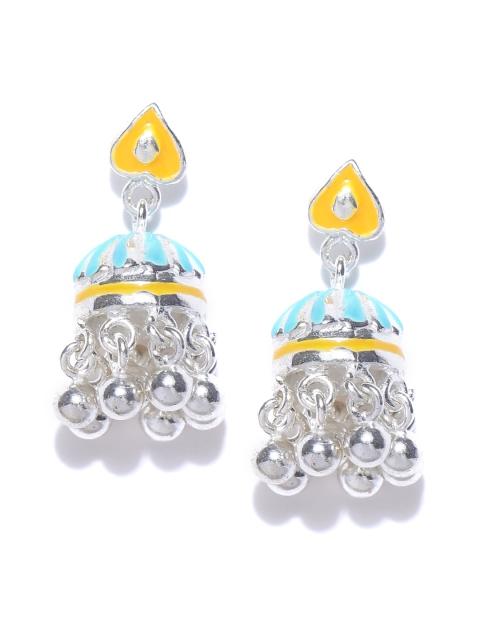 

ahilya Sterling Silver Turquoise Blue & Yellow Enamel Jhumkis