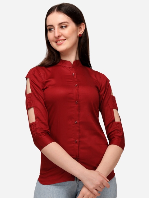 

VENISA Red Mandarin Collar Shirt Style Top