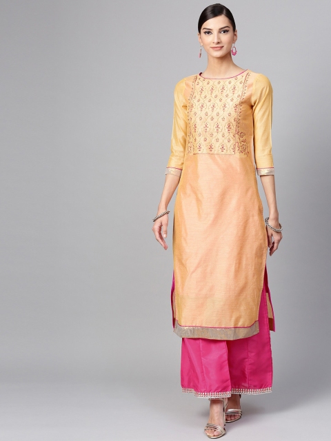 

Pannkh Women Coral Embellished Chanderi Silk Chanderi Silk Kurta