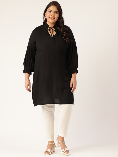 

Revolution Black Viscose Rayon Mandarin Collar Tunic
