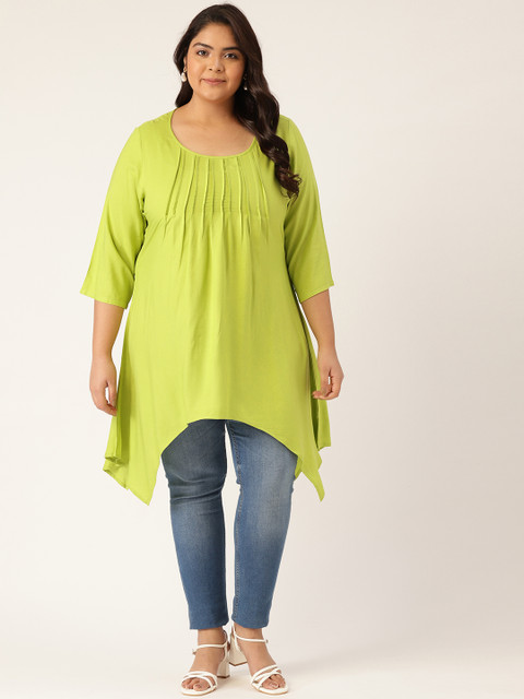 

Revolution Green Solid Round Neck Regular Top